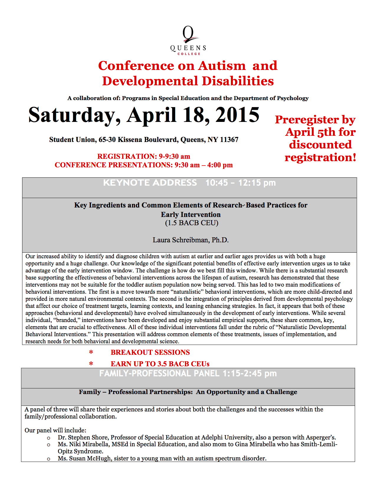 Queens College Annual Conference on Autism and Developmental Disabilities